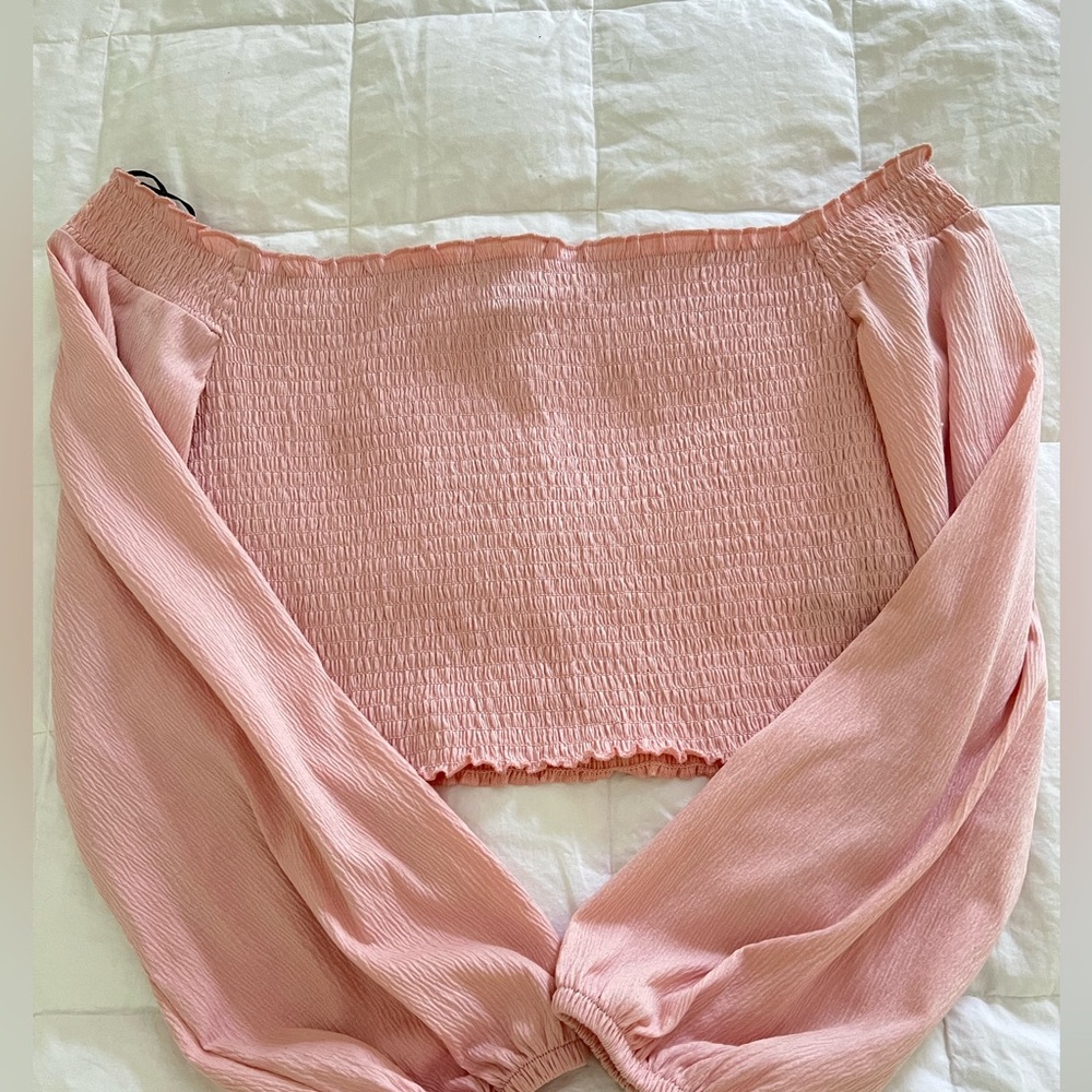 Pink Off-Shoulder Smocked Top